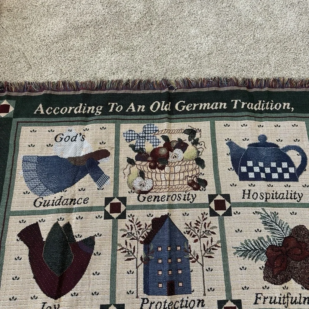 Vintage Woven Tapestry Throw Blanket German Christmas ornament tradition Couples